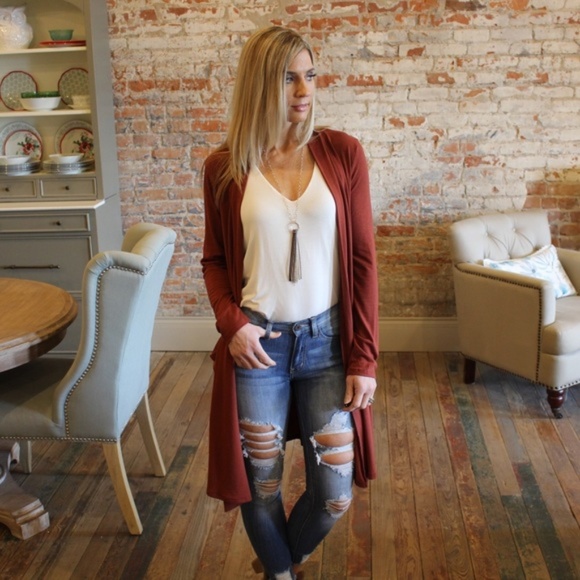 Infinity Raine Sweaters - LAST ONE! Rust Long Sleeve Knit Cardigan w/pockets